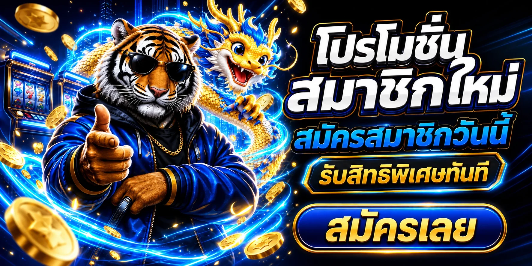 โปรโมชั่น sexypg89 สำหรับสมาชิกใหม่พร้อมเสือและมังกรสีฟ้าทอง